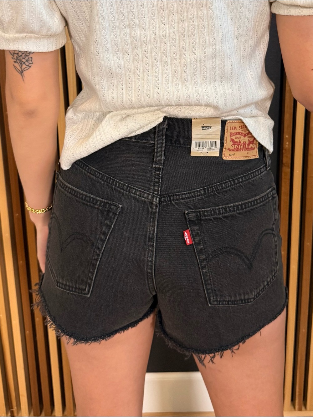 Levi's Black 501 Original Frayed Hem Denim Cutoff Shorts